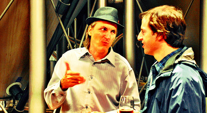 Spike Bukowski, founder and front man at Terrapin Brewing, and Mark Medlin, Head Brewer at Sweetwater Brewing, talk shop...maybe about Terrapin's new Choco Stout?