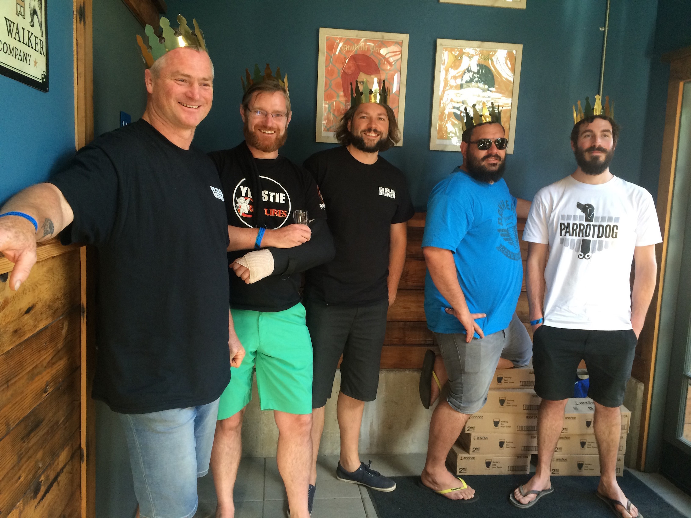 New Zealand Brewers - left to right, Carl Vasta - Tuatara Brewing, Stuart McKinlay - Yeastie Boys, Jos Ruffel - Garage Project, Mike Neilson - Panhead Custom Ales, and Matt Warner - Parrot Dog