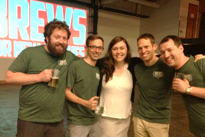 Brews for New Avenues Committee Co-Chairs (in green): Jeremy Herrig, Andy LoPiccolo, Don Lowman & James Bruce, with New Avenues Director of Development Jessica Elkan ~ Courtesy New Avenues for Youth