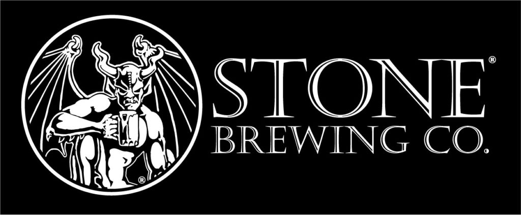 A Stone Brewing logo featuring a white gargoyle holding a beer mug inside a white circle, set against a black background.