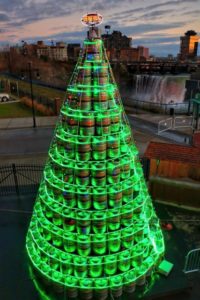 , Genesee Brewery Lights Towering Beer Keg Christmas Tree