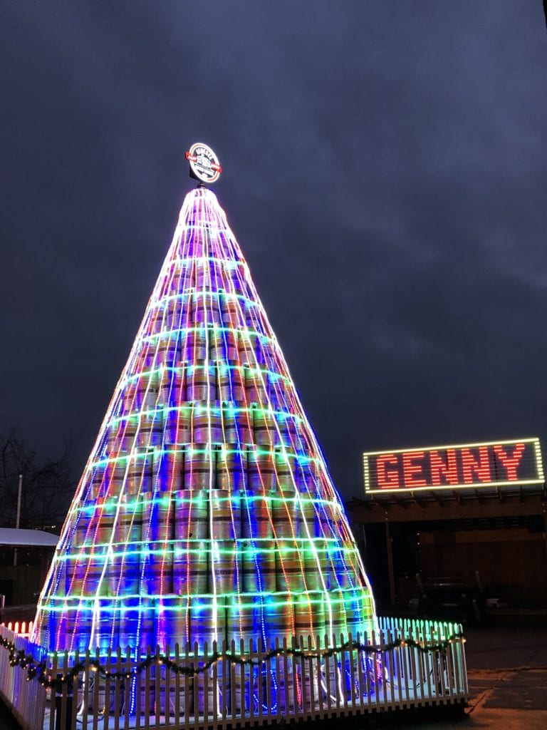 , Genesee Brewery Lights Towering Beer Keg Christmas Tree