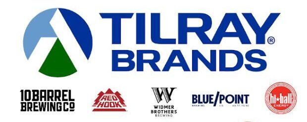 A banner displaying the logo for Tilray Brands and the logos of several of its associated beverage companies.