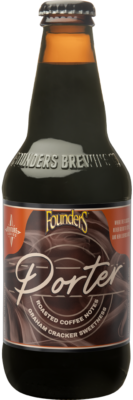 A bottle of Founders Porter beer with a brown label featuring "Porter" in script.
