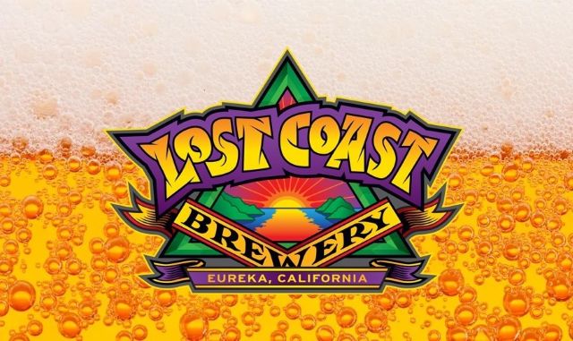 Lost Coast Brewery logo against a backdrop of golden beer and foam.