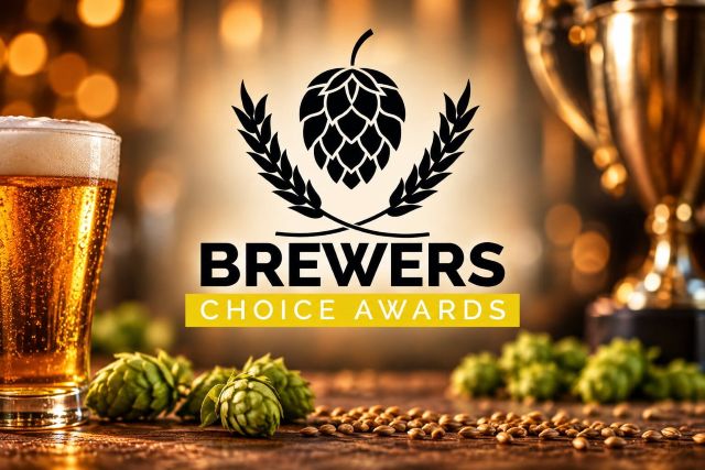 Brewers Choice Awards logo with a glass of beer, hops and brewing grains against a warm brewery backdrop.