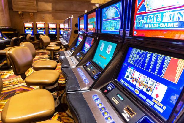 Casino lounge with a stylish bar and comfortable seating.